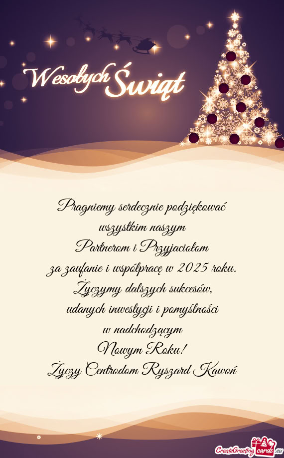 Pragniemy serdecznie podziękować wszystkim naszym Partnerom i Przyjaciołom za zaufanie i wspó