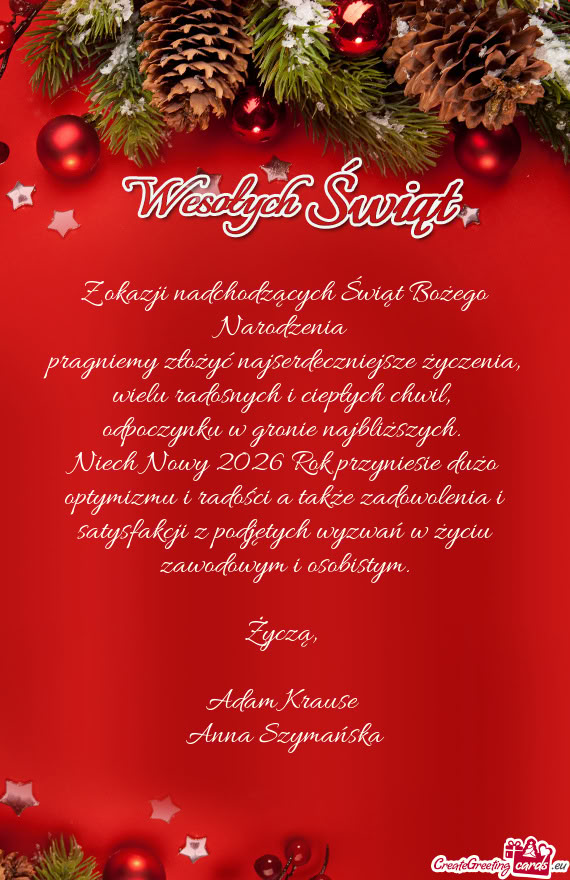 Pragniemy złożyć najserdeczniejsze życzenia, wielu radosnych i ciepłych chwil