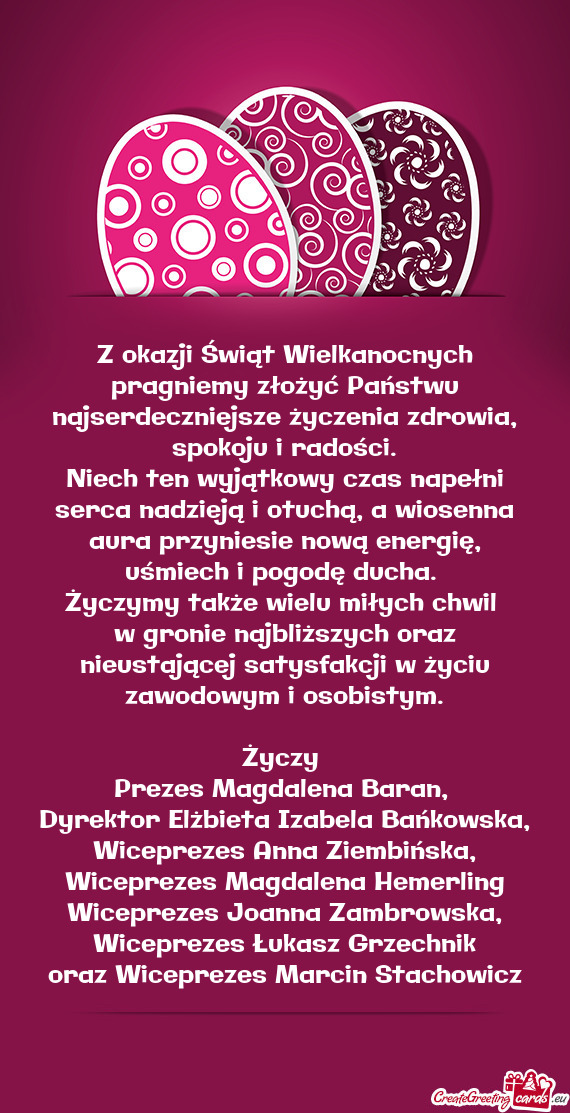 Pragniemy złożyć Państwu najserdeczniejsze życzenia zdrowia, spokoju i radości