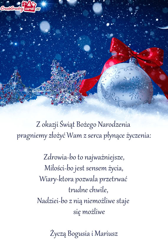 Pragniemy złożyć Wam z serca płynące życzenia