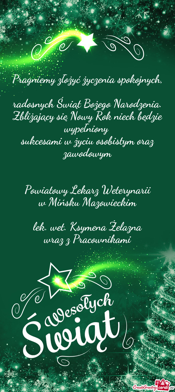 Pragniemy złożyć życzenia spokojnych,  radosnych Świąt Bożego