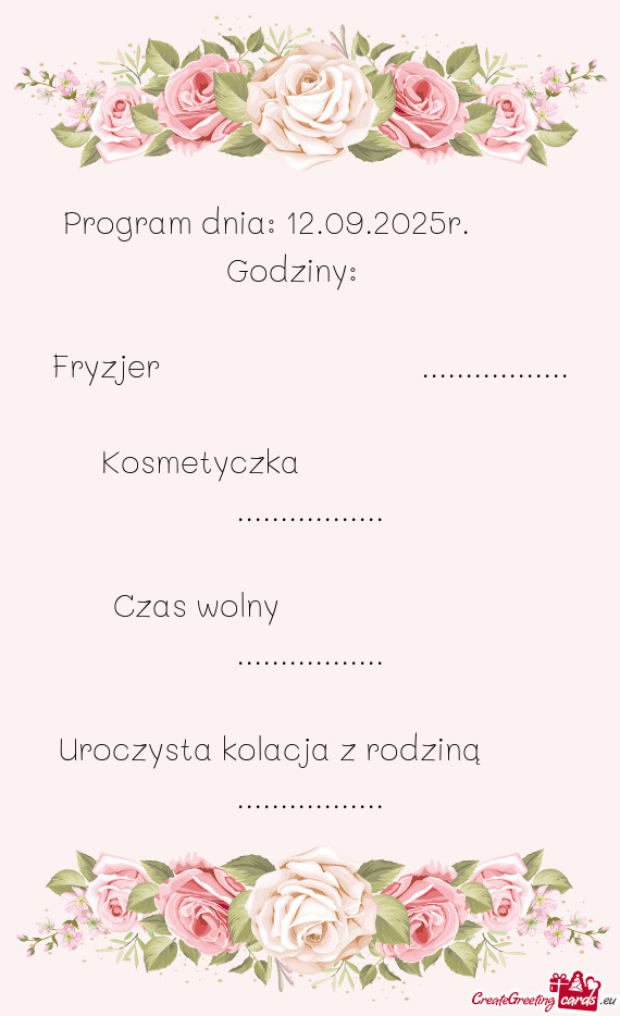 Program dnia: 12.09.2025r.   Godziny