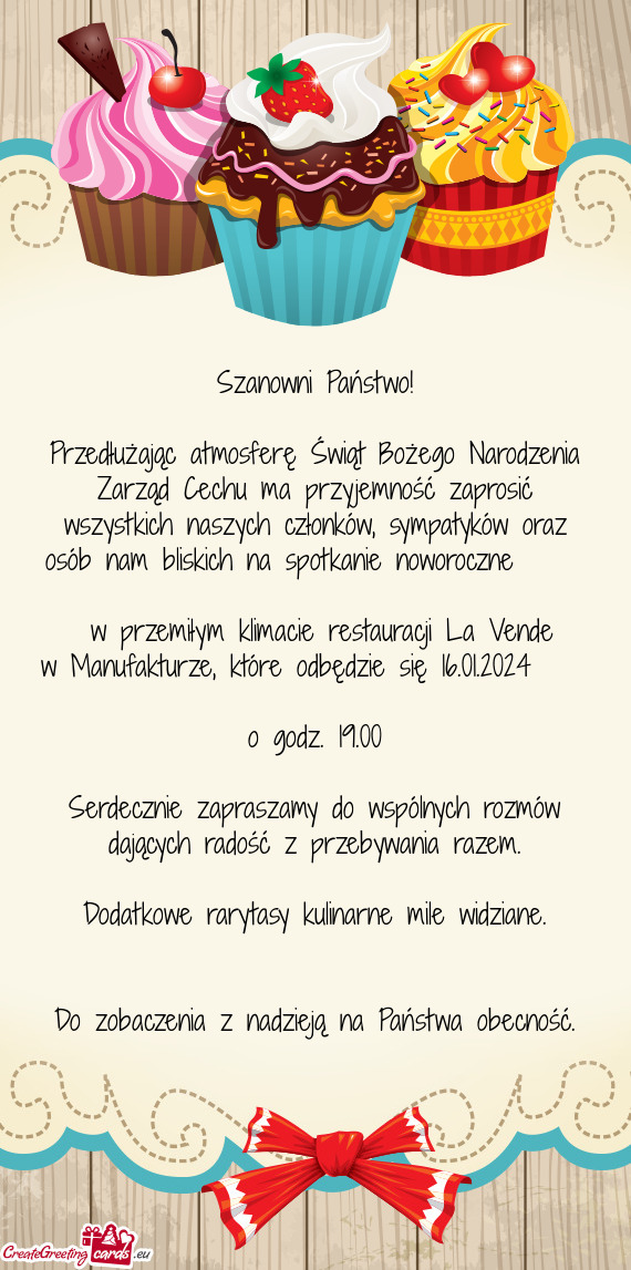 Przedłużając atmosferę Świąt Bożego Narodzenia Zarząd Cechu ma przyjemność zaprosić wszys