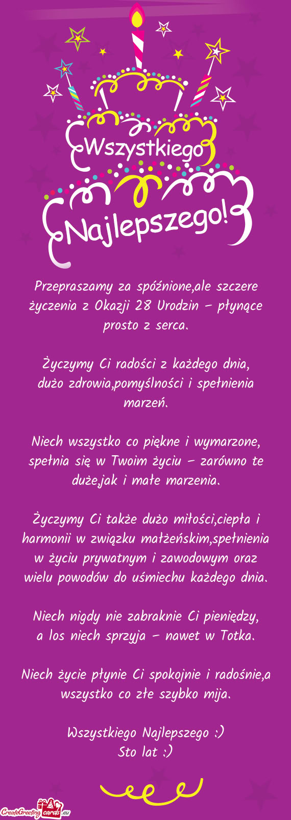 Przepraszamy za spóźnione,ale szczere życzenia z Okazji 28 Urodzin – płynące prosto z serca