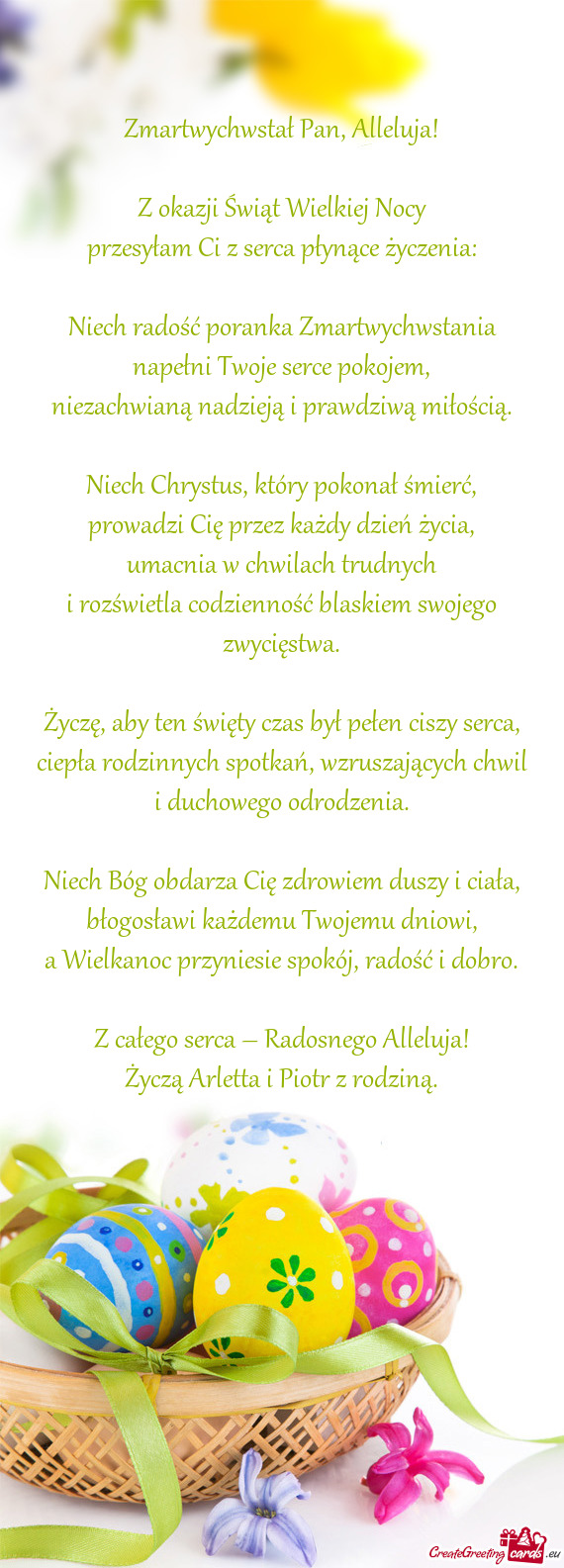 Przesyłam Ci z serca płynące życzenia