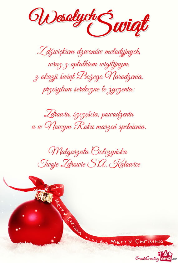 Przesyłam serdeczne te życzenia