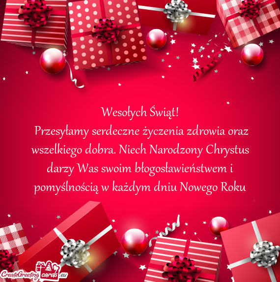 Przesyłamy serdeczne życzenia zdrowia oraz wszelkiego dobra. Niech Narodzony Chrystus darzy Was s