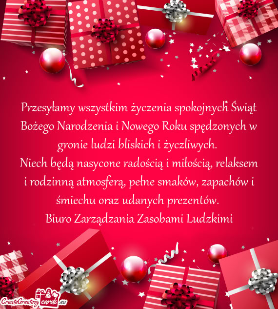 Przesyłamy wszystkim życzenia spokojnych Świąt Bożego Narodzenia i Nowego Roku spędzonych w gr