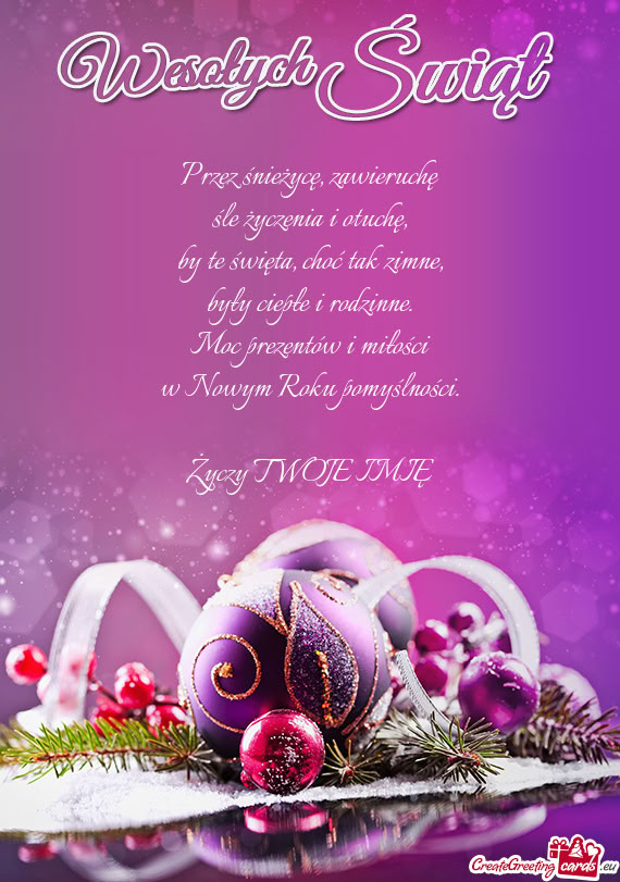 Przez śnieżycę, zawieruchę  śle życzenia i otuchę,  by te święta,