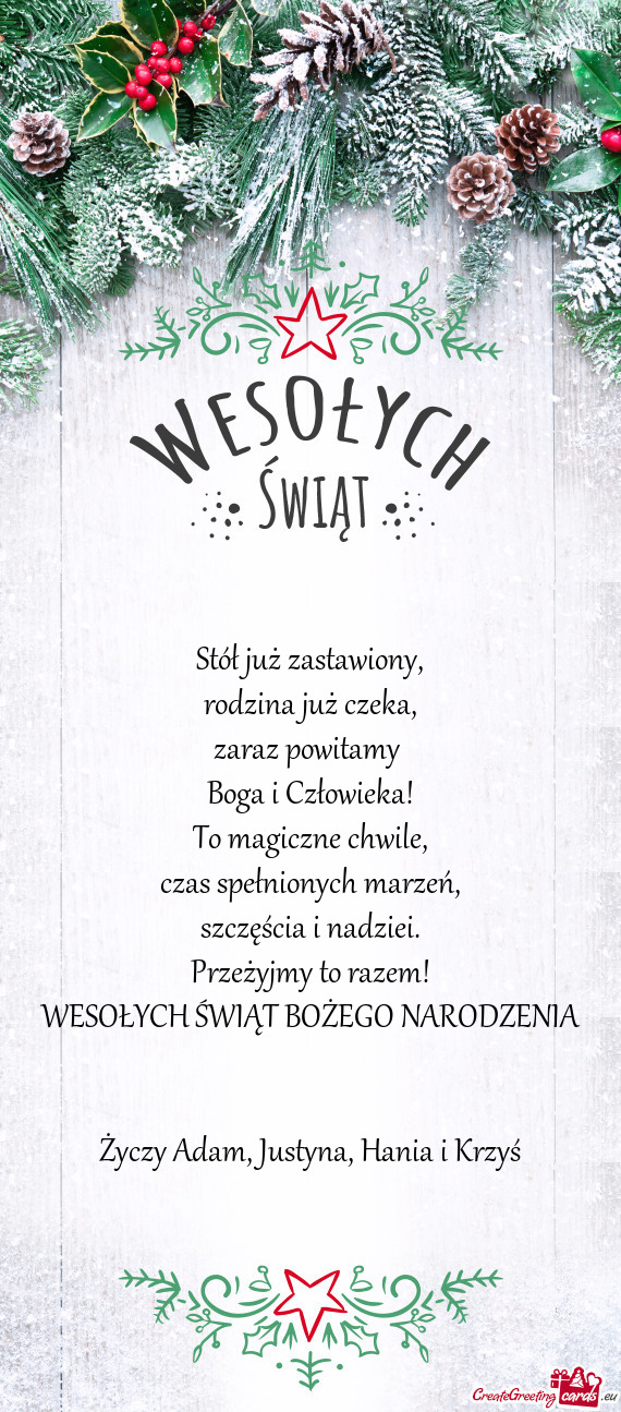 Przeżyjmy to razem! WESOŁYCH ŚWIĄT BOŻEGO NARODZENIA  Adam