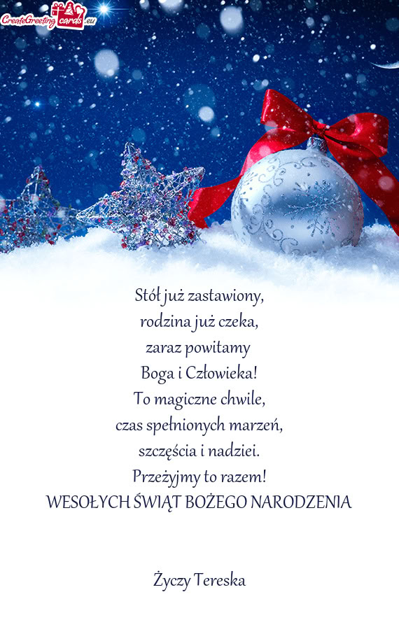 Przeżyjmy to razem! WESOŁYCH ŚWIĄT BOŻEGO NARODZENIA  Tereska