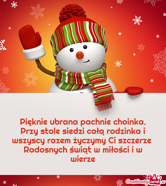 Przy stole siedzi całą rodzinka i wszyscy razem życzymy Ci szczerze Radosnych świąt w miło
