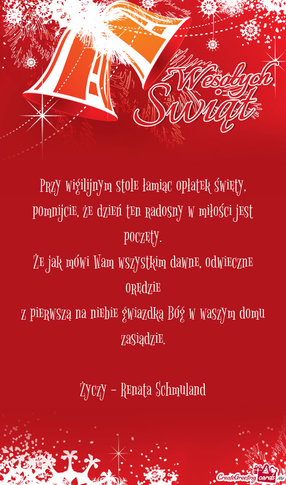 Przy wigilijnym stole łamiąc opłatek święty,  pomnijcie, że dzień ten