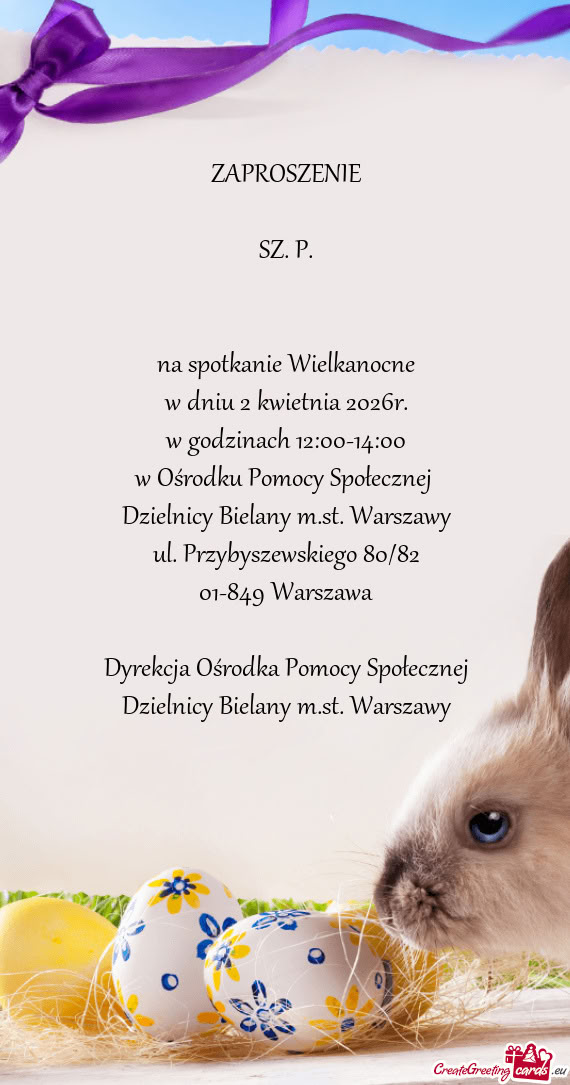 Przybyszewskiego 80/82 01-849 Warszawa Dyrekcja Ośrodka Pomocy Społecznej Dzielnicy Bielany