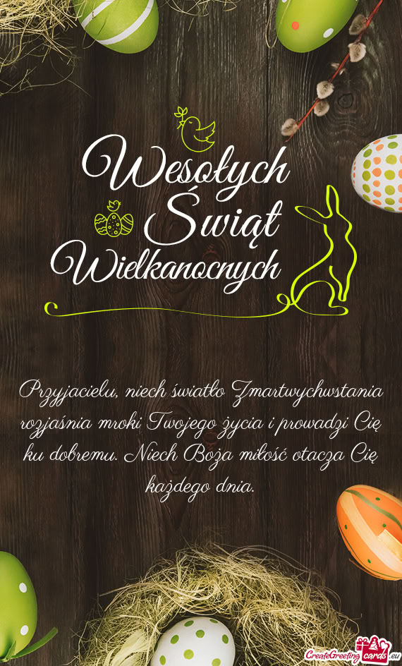Przyjacielu, niech światło Zmartwychwstania rozjaśnia mroki Twojego życia i prowadzi Cię ku dob