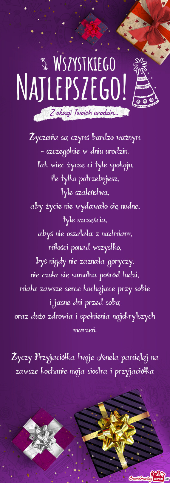 Przyjaciółka twoje Aneta pamiętaj na zawsze kochanie moja siostra i przyjaciółka