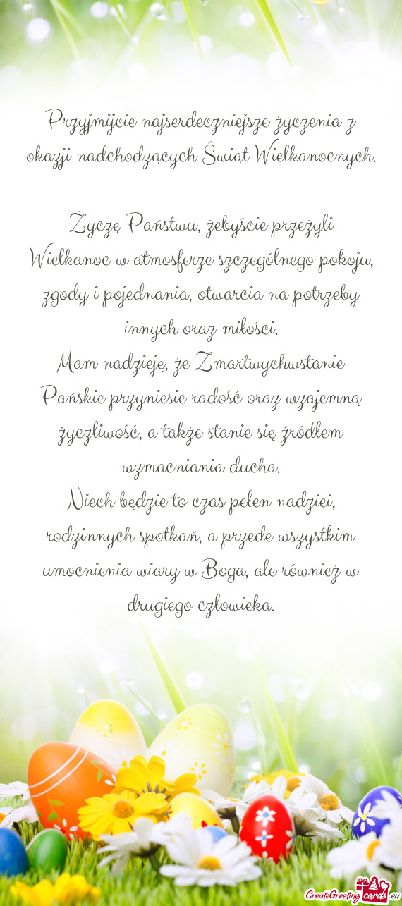 Przyjmijcie najserdeczniejsze życzenia z okazji nadchodzących Świąt Wielkanocnych
