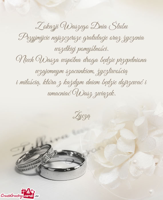 Przyjmijcie najszczersze gratulacje oraz życzenia wszelkiej pomyślności