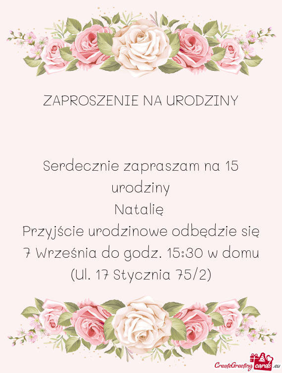 Przyjście urodzinowe odbędzie się 7 Września do godz. 15:30 w domu