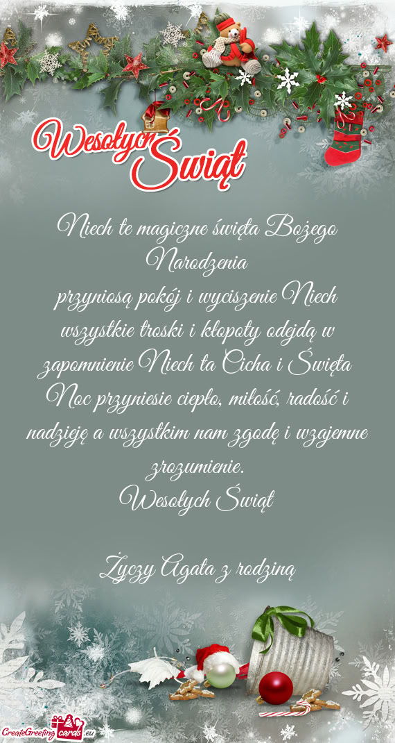 Przyniosą pokój i wyciszenie Niech wszystkie troski i kłopoty odejdą w zapomnienie Niech ta Cich