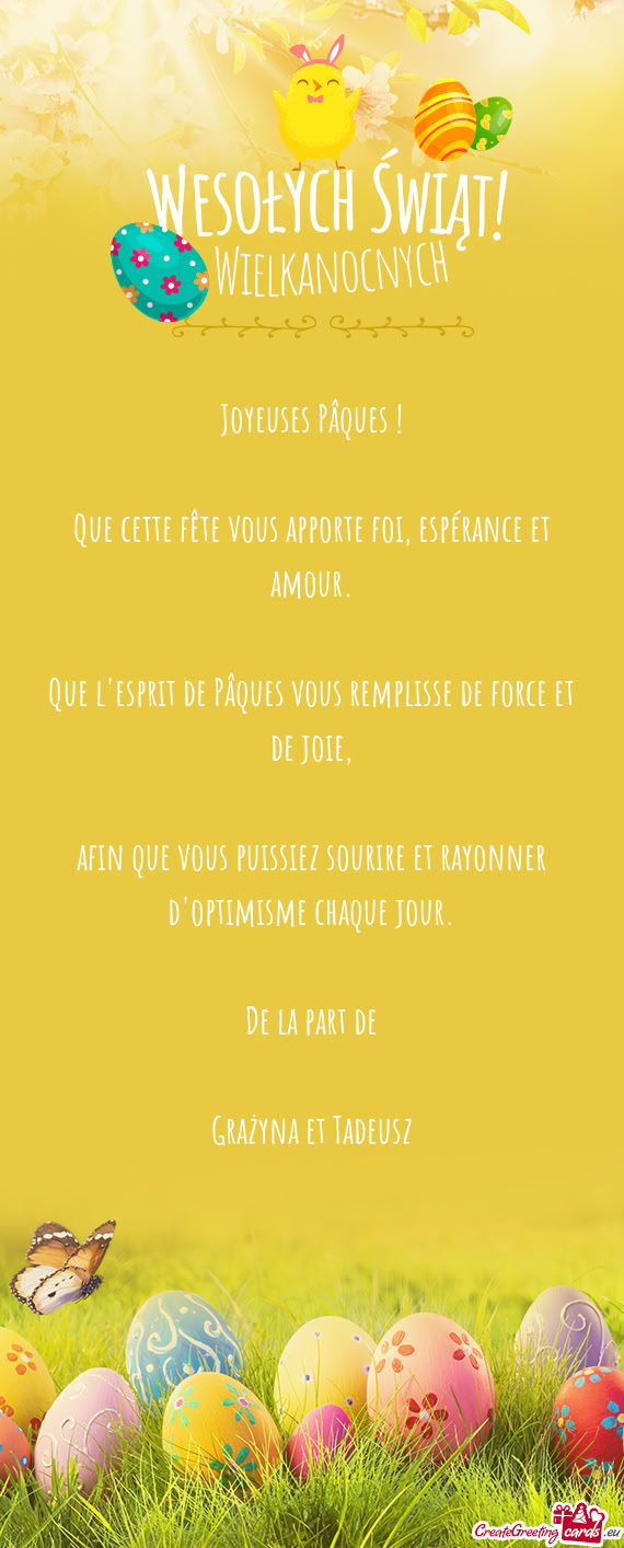 Que cette fête vous apporte foi, espérance et amour