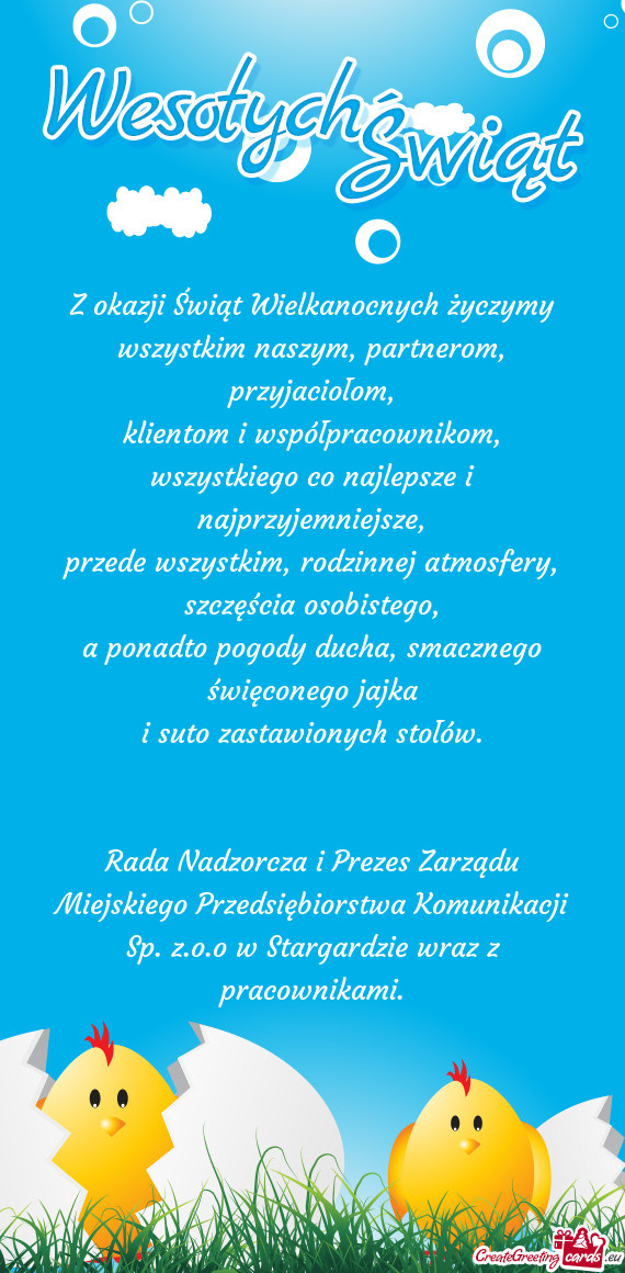 Rada Nadzorcza i Prezes Zarządu Miejskiego Przedsiębiorstwa Komunikacji Sp