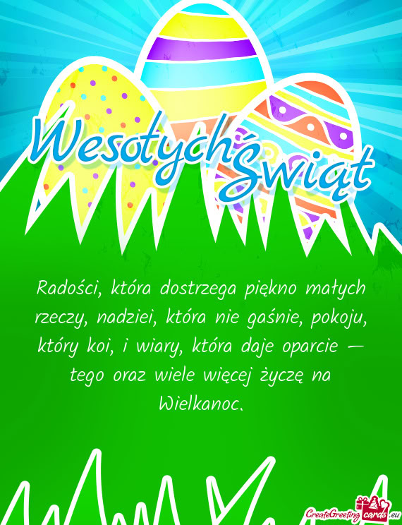 Radości, która dostrzega piękno małych rzeczy, nadziei, która nie gaśnie, pokoju, który koi
