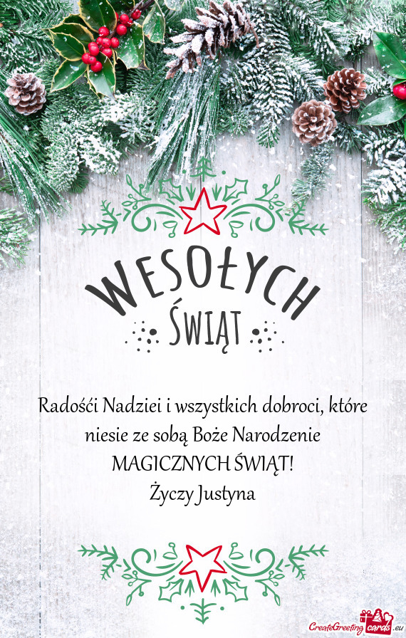 Radośći Nadziei i wszystkich dobroci, które niesie ze sobą Boże Narodzenie MAGICZNYCH ŚWIĄT