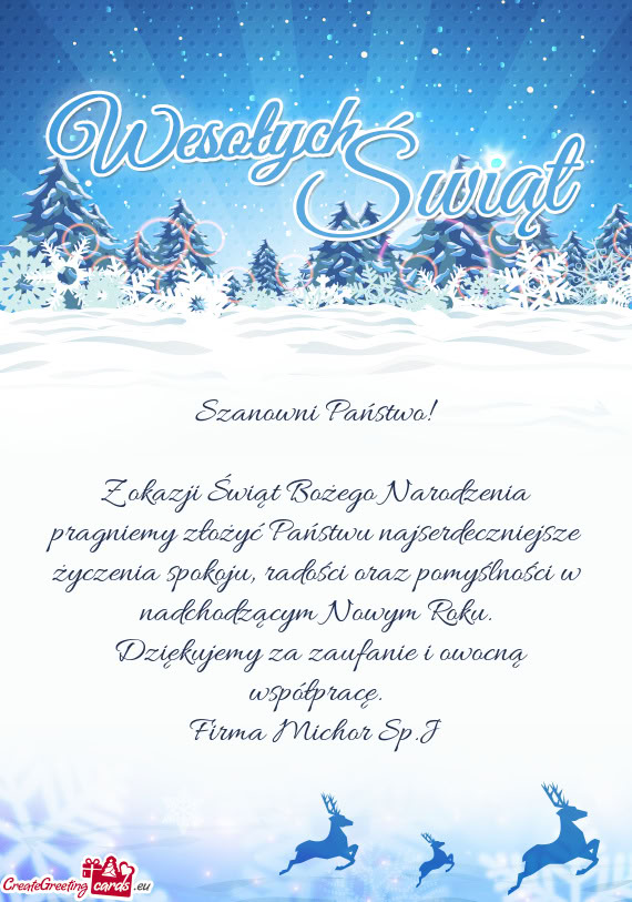 Radości oraz pomyślności w nadchodzącym Nowym Roku