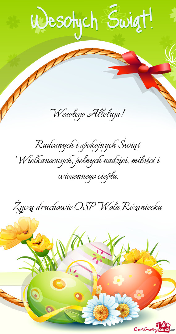 Radosnych i spokojnych Świąt Wielkanocnych, pełnych nadziei, miłości i wiosennego ciepła