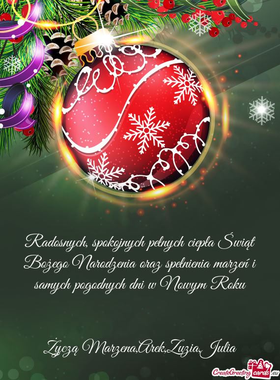 Radosnych, spokojnych pełnych ciepła Świąt Bożego Narodzenia oraz spełnienia marzeń i samych