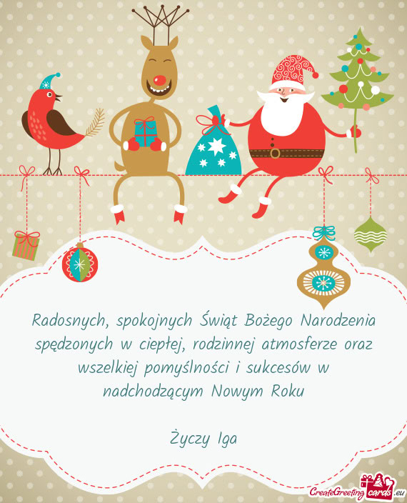 Radosnych, spokojnych Świąt Bożego Narodzenia spędzonych w ciepłej,