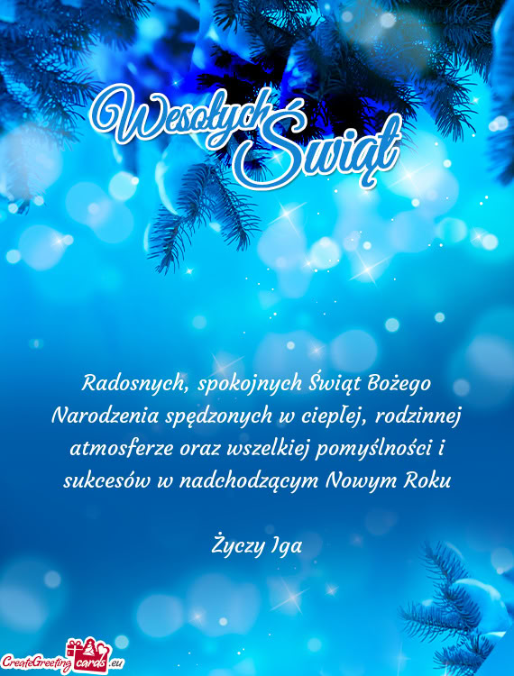 Radosnych, spokojnych Świąt Bożego Narodzenia spędzonych w ciepłej,