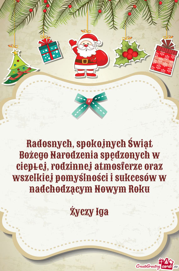 Radosnych, spokojnych Świąt Bożego Narodzenia spędzonych w ciepłej,
