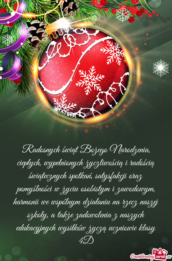 Radosnych świąt Bożego Narodzenia, ciepłych, wypełnionych życzliwością i radością świąte