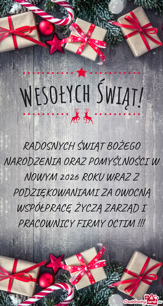 RADOSNYCH ŚWIĄT BOŻEGO NARODZENIA ORAZ POMYŚLNOŚCI W NOWYM 2026 ROKU WRAZ Z PODZIĘKOWANIAMI ZA