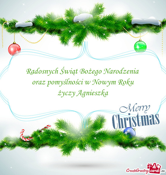 Radosnych Świąt Bożego Narodzenia oraz pomyślności w Nowym Roku Agnieszka