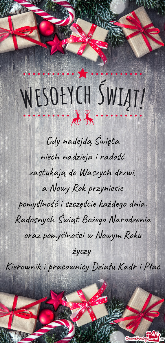 Radosnych Świąt Bożego Narodzenia oraz pomyślności w Nowym Roku Kierownik i pracow