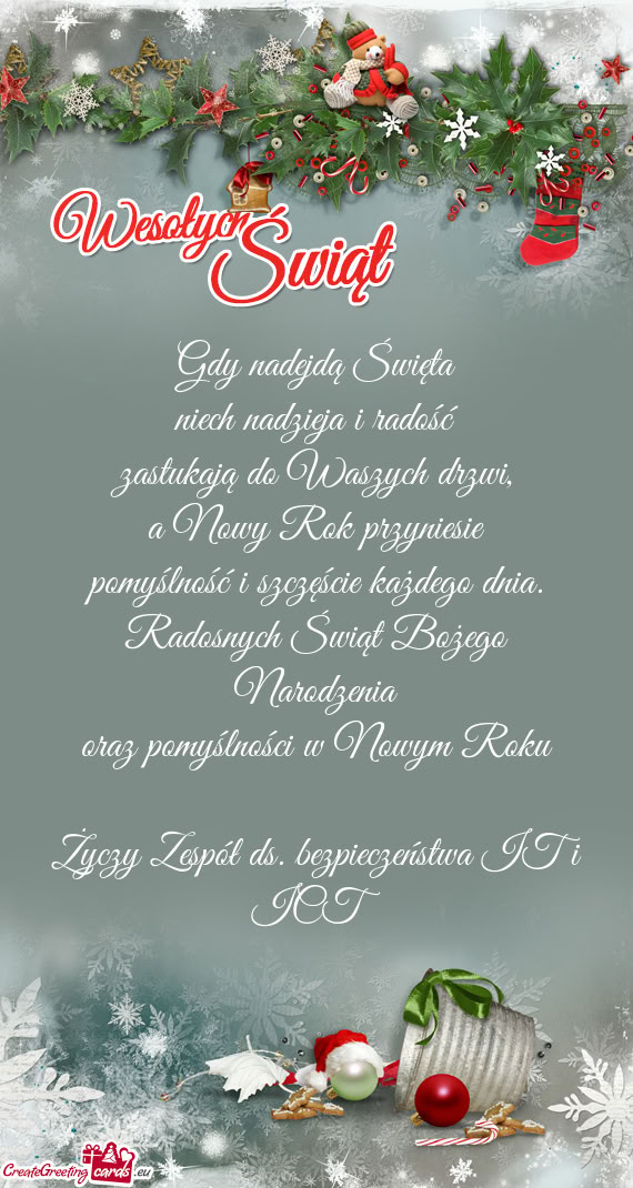 Radosnych Świąt Bożego Narodzenia oraz pomyślności w Nowym Roku Zespół ds