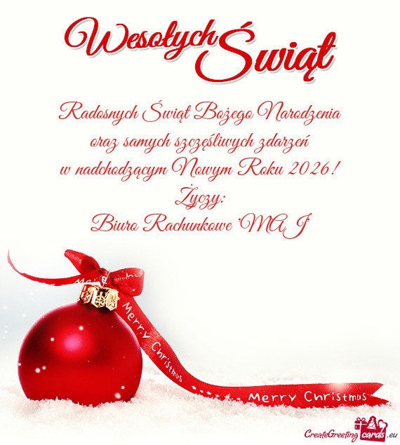 Radosnych Świąt Bożego Narodzenia oraz samych szczęśliwych zdarzeń w nadchodzącym Nowym Rok