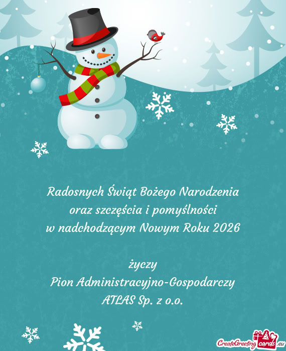 Radosnych Świąt Bożego Narodzenia oraz szczęścia i pomyślności w nadchodzącym Nowym Roku 2