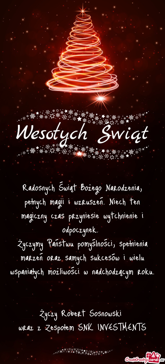 Radosnych Świąt Bożego Narodzenia, pełnych magii i wzruszeń. Niech ten magiczny czas przyniesie