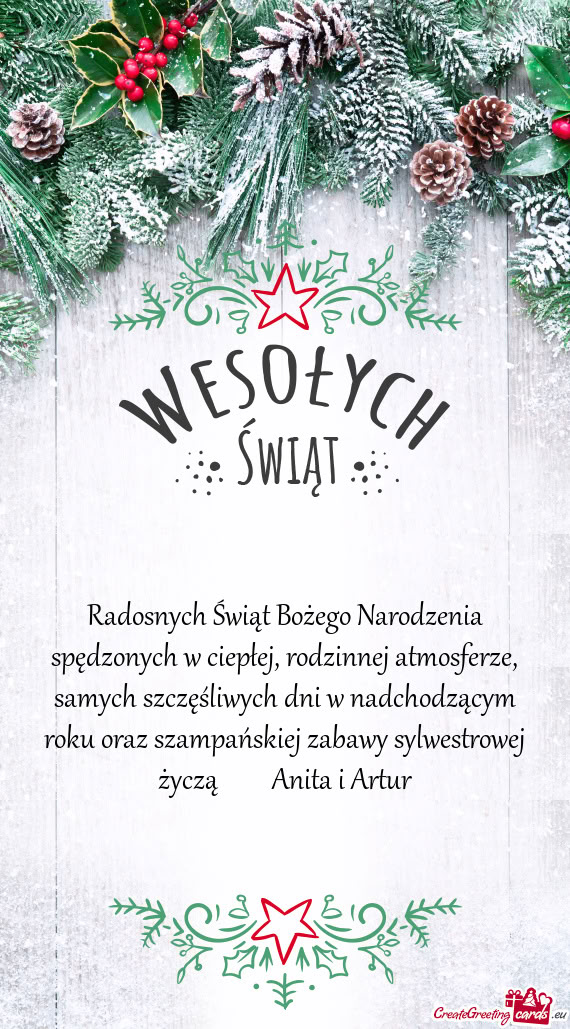 Radosnych Świąt Bożego Narodzenia spędzonych w ciepłej, rodzinnej