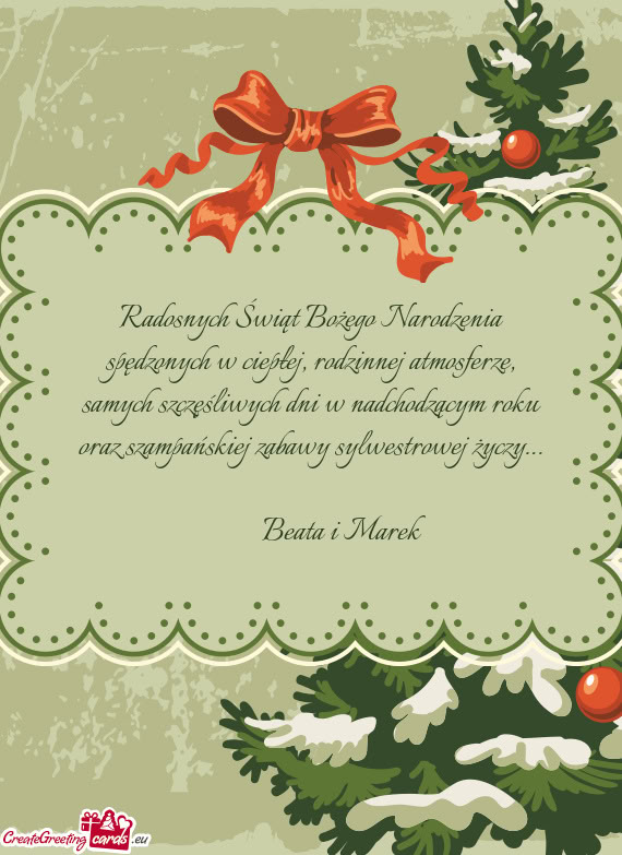 Radosnych Świąt Bożego Narodzenia spędzonych w ciepłej, rodzinnej