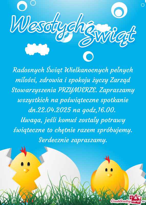 Radosnych Świąt Wielkanocnych pełnych miłości, zdrowia i spokoju Zarząd Stowarzyszenia