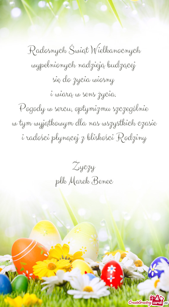 Radosnych Świąt Wielkanocnych wypełnionych nadzieją budzącej