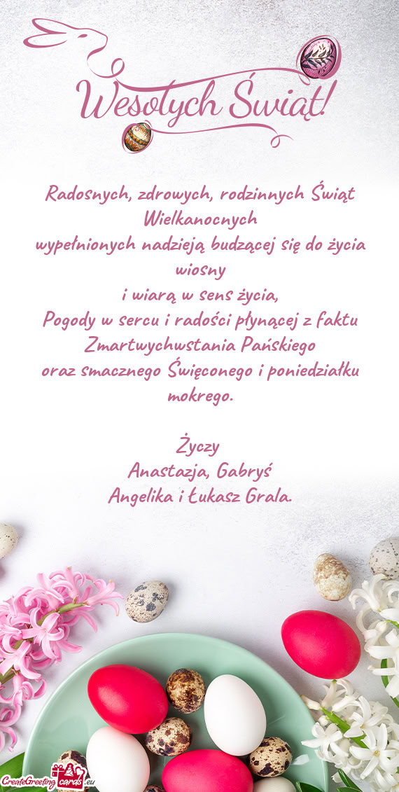 Radosnych, zdrowych, rodzinnych Świąt Wielkanocnych