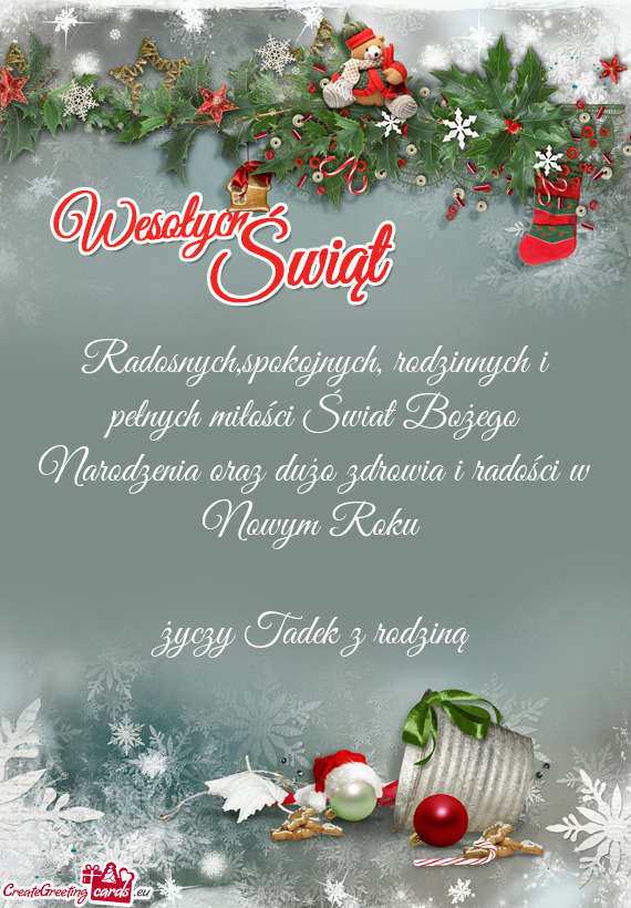 Radosnych,spokojnych, rodzinnych i pełnych miłości Świat Bożego Narodzenia oraz dużo zdrowia i