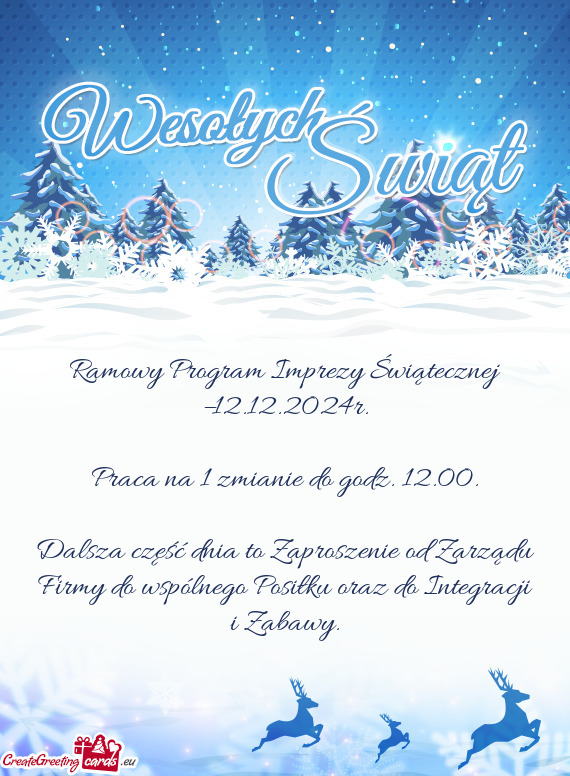 Ramowy Program Imprezy Świątecznej –12.12.2024r