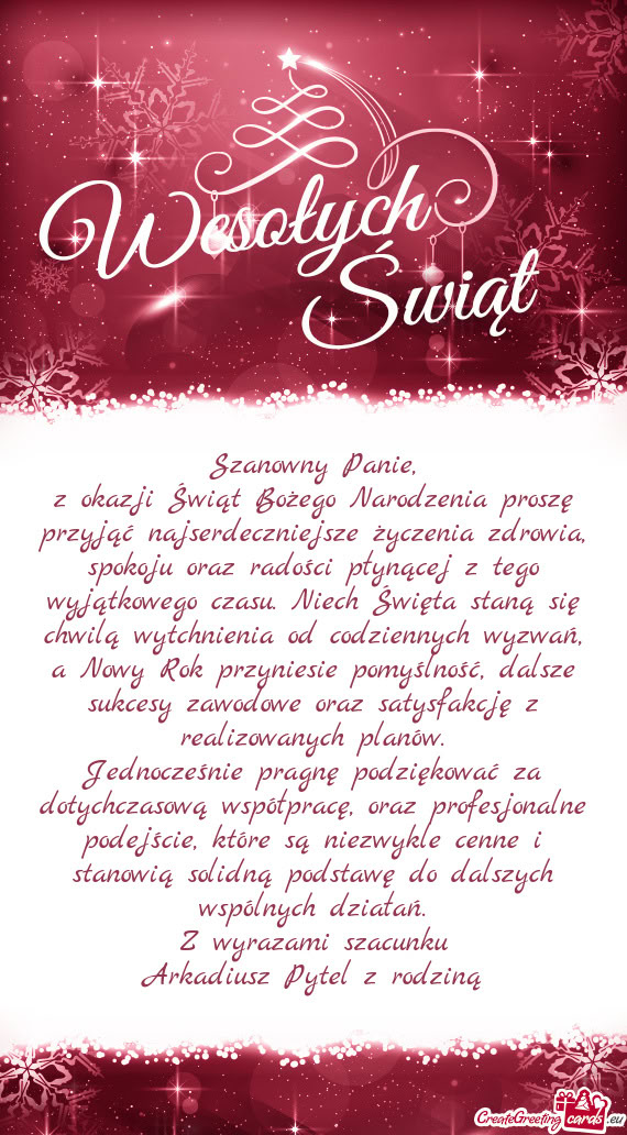 Raz radości płynącej z tego wyjątkowego czasu. Niech Święta staną się chwilą wytchnienia od